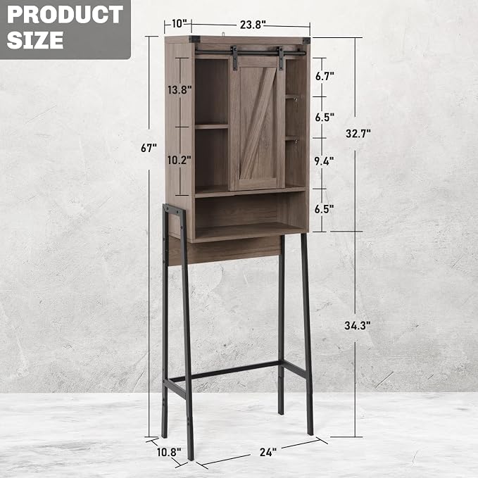 Over Toilet Storage Cabinet with Barn Door & Adjustable Shelves - Image 3