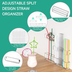 Acrylic Straw Organizer for Cabinet Door - 9.5'' Large Transparent Adjustable 3-Part Reusable Drinking Straw Holder Dispenser Kitchen Accessories Container Cupboard Door Mounted - Image 4