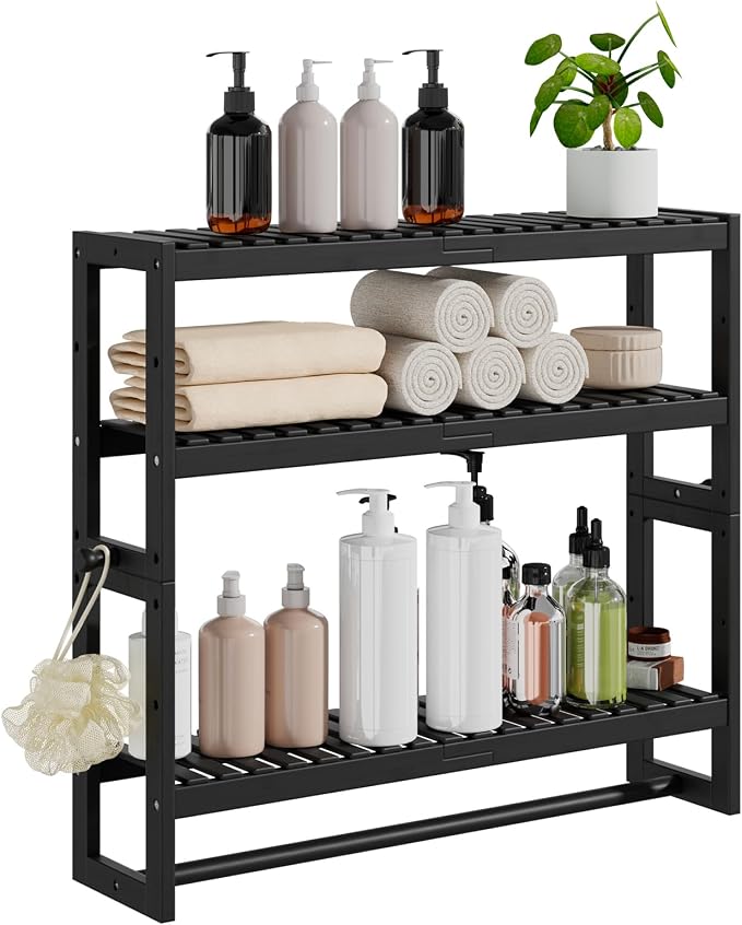 RRX Bathroom Shelf Storage Organizer, Shelf 3-Tier Adjustable Layer, Black by RRXHome