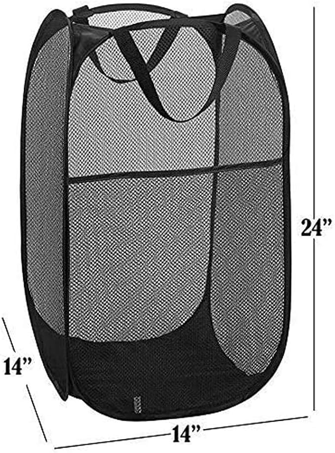 2 Packs Mesh Pop up Laundry Hamper (Black) with Portable Handles, Collapsible for Storage, Foldable Pop-Up Laundry Bags for Home, College Dorm or Travel - Image 2