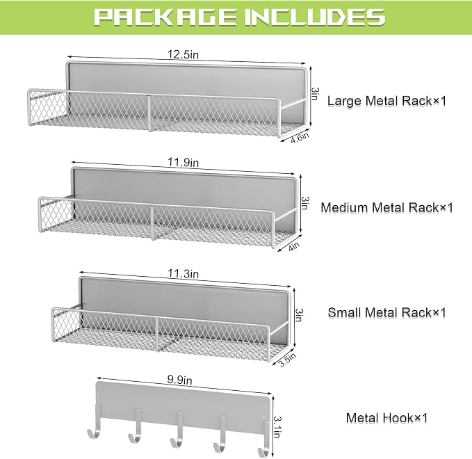4 Pack Magnetic Shelves for Washing Machine, Heavy-Duty Magnetic Laundry Organizer with Hooks, Washing Machine Shelf for Refrigerator, Metal Storage Baskets, Closet & Laundry Room Organization (Grey) - Image 2