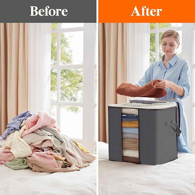 Lifewit 6 Pack 100L Clothes Storage Bins with Lids, Foldable Blanket Storage Bags with Zippers, Clear Window and Reinforced Handles, Closet and Organization for Clothing, Sweater, Comforter, Bedding - Image 5
