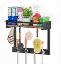 Broom Holder Wall Mount with Shelf,Broom Hanger with 4 Hooks,Broom and Mop Organizer Wall Hanging for Laundry,Garage, Utility,Broom Rack,Cleaning Supplies Organizer and Tool Storage,Black by Unknown