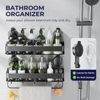 Corner Shower Caddy,Suction Cup Shower Caddy with Hooks,No Drilling Rustproof Aluminum Bathroom Organizers and Storage,Shelves for Bathroom Accessories Decor (15.7inch-Gunmetal Gray) - Image 5