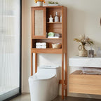 LEYAOYAO 68" Boho Over the Toilet Storage Cabinet with Rattan Sliding Door - Image 6