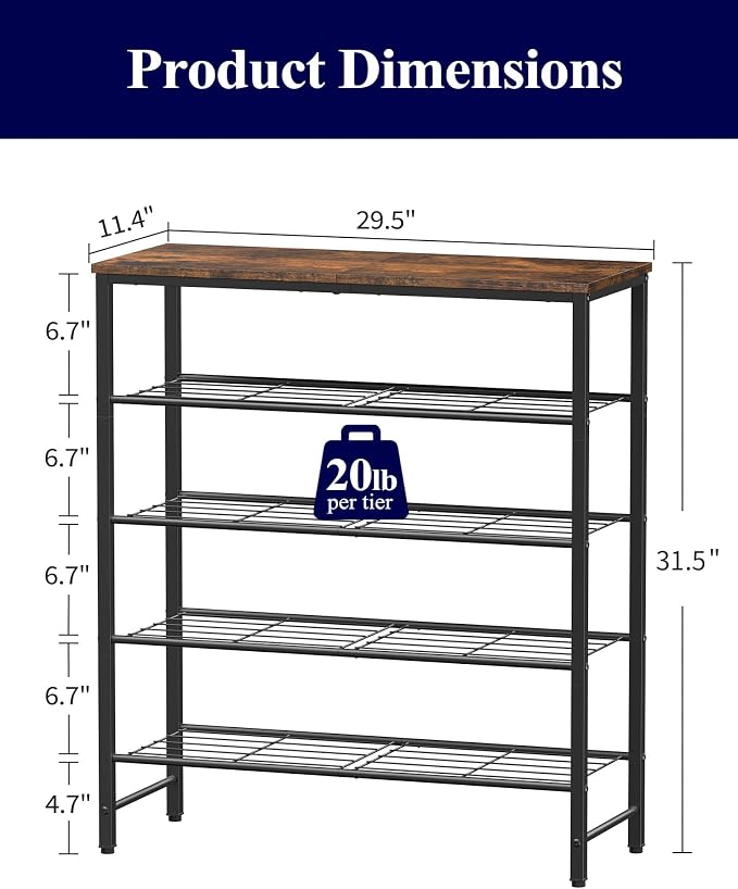Kitsure Shoe Rack for Closet, Shoe Storage, 29.5" Wide - 5 Tier, Brown | Space-Saving Shoe Organizer with Leveling Feet, Sturdy & Rust-Proof Wooden Shoe Rack for Entryway, Bedroom, Living Room - Image 2