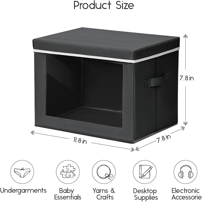 Homsorout Storage Bins with Lids - Small Fabric Organizers with Window, Collapsible Storage Bins for Clothes, Decorative Closet Organizers for Towels, Tshirt, 4 Pack, Black - Image 2