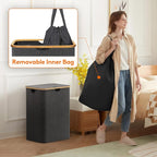Lifewit 150L Large Laundry Basket with Lid, 2 Removable Bags, Dark Gray - Image 3