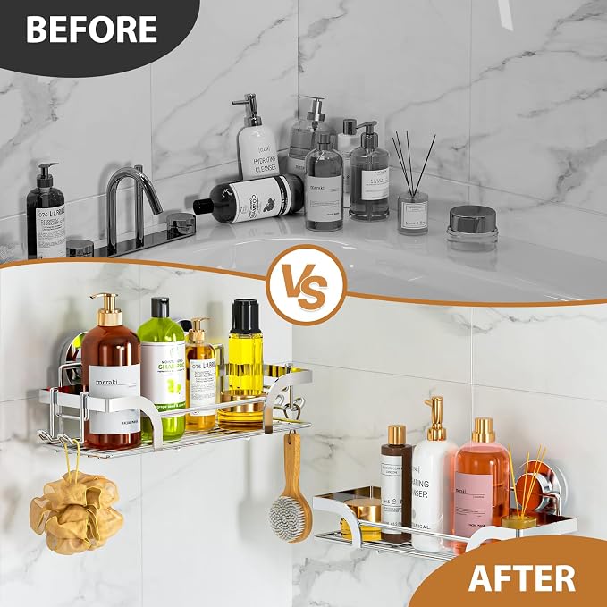 LEVERLOC Shower Caddy Suction Cup 2 Pack, Shower Shelf for Inside, Silver - Image 5