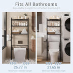 Over the Toilet Storage Shelf 3-Tier Adjustable Bathroom Organizers and Storage Shelves Bathroom Rack Above Toilet Storage with Paper Holder and 4 Hooks Space Saver Storage for Laundry - Image 3
