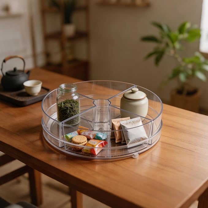 360° Rotating Makeup Organizer, 9" Clear Turntable Lazy Susan Organizer for Vanity, Bathroom Counter, Cabinet, Spinning Cosmetic Storage Holder with 4 Removable Dividers for Skincare, Makeup Brushes - Image 7
