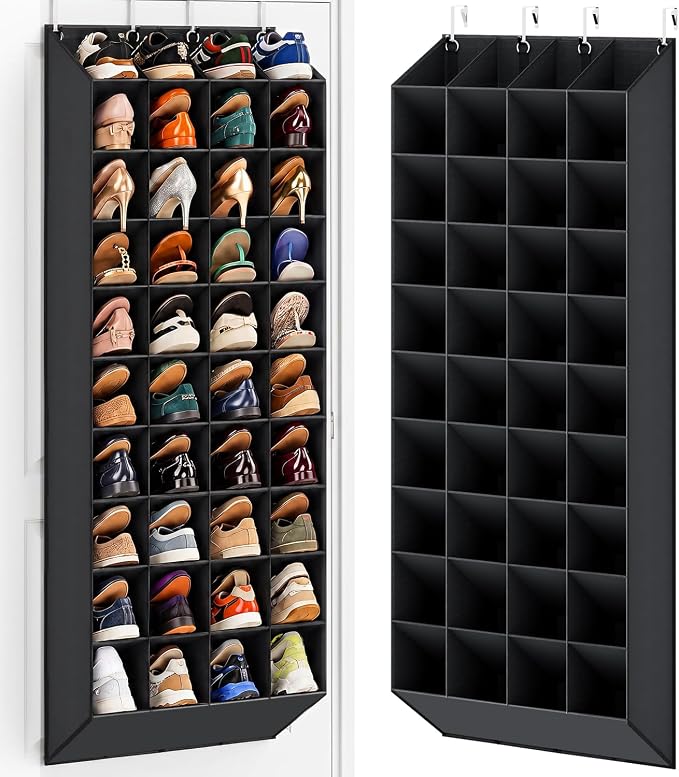 UVIAHOMI 30-40 Pairs Over the Door Shoe Organizer, 40 Breathable Pockets Hanging Shoe Storage for Closet, 10-Tier Door Shoes Rack, Handing Shoes Holder Fit All Family's Sneakers, Boots (Black) by UVIAHOMIHOMEORGANIZER