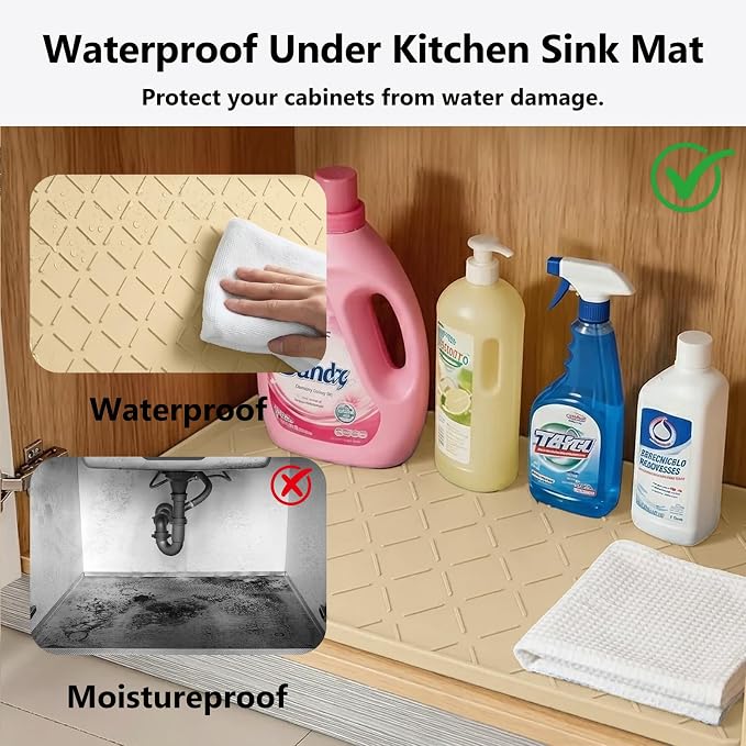 Mateeylife Under Sink Mat Kitchen Waterproof, Silicone Sink Tray 22"X31" - Image 4