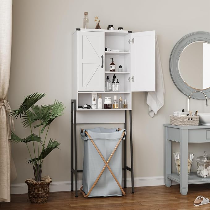 Vabches Over The Toilet Storage Cabinet with 2-Door Design Bathroom Organizers and Storage with Anti-Tip Device Over Toilet Organizer with Shelves for Bathroom,Restroom,Laundry White - Image 6
