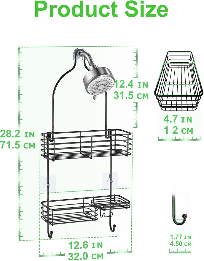 SMARTAKE Hanging Shower Head Caddy, Shower Shelf Organizer, Black - Image 2