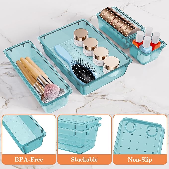 SpaceHacks 25 PCS Plastic Drawer Organizer, 4-Size Versatile Organizer Trays & storage Bins - Image 3