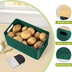 Kitchen Vegetable Storage Set of 3, Metal Onion Garlic Potato Storage Set, Kitchen Canisters Vegetable Keeper Containers with Aerating Holes and Bamboo Lid,Alpine Green - Image 3