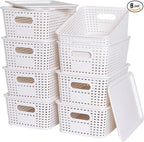Ohmlove 8 Pack Plastic Storage Baskets with Lids for Organization by OHMLOVE