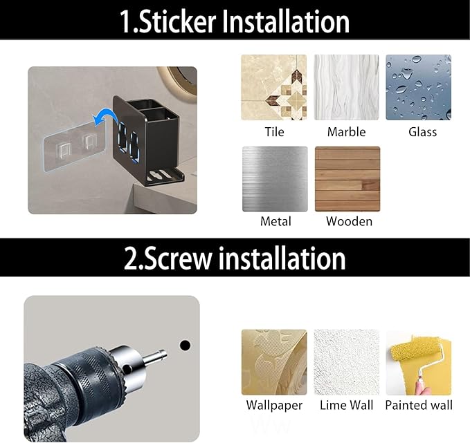 Black Toothbrush Holder wall Mount, Aluminum，No Drilling Required - Image 4