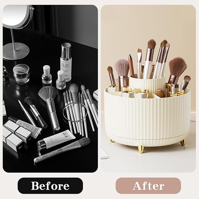 fanado 360° Rotate Makeup Brush Holder Organizer, Makeup Organizers Countertop, Makeup organization and Skincare Storage for Vanity, Desktop, Bathroom (Ivory) - Image 7