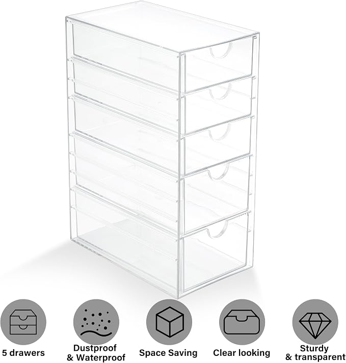 Prsildan Hair Accessories Organizer Acrylic Drawer with 5 Small Drawers - Image 9