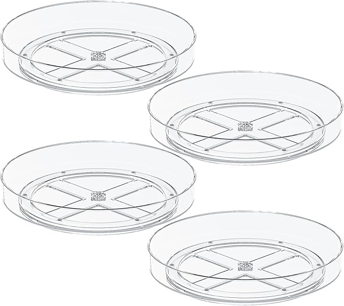 4 Pack 10 Inch Clear Lazy Susan Turntable Organizer for Cabinet, Non-Slip Acrylic Rotating Tray with Raised Edge, Spinning Spice Rack for Kitchen Pantry, Refrigerator, Vanity, Bathroom by Lulltou