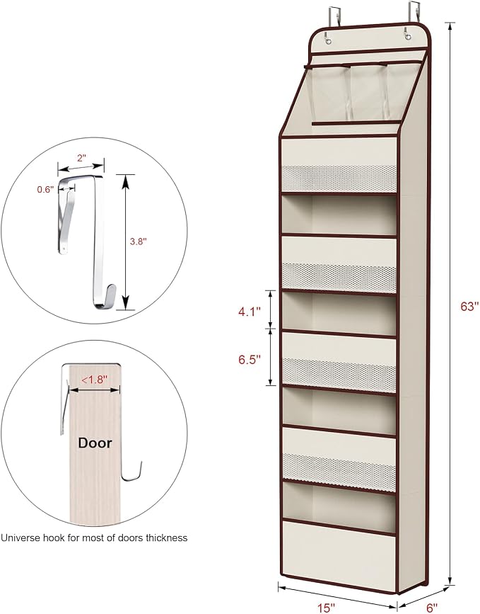 Univivi Fabric Over Door Hanging Organizer for Baby Nursery, Beige, 6-Shelf - Image 3