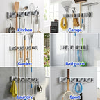 Holikme Mop Broom Holder Wall Mount Metal Pantry Organization and Storage Garden Kitchen Tool Organizer Wall Hanger for Home Goods (4 Positions with 4 Hooks, Silver) - Image 5