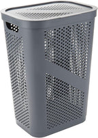 Mind Reader 60L Slim Laundry Hamper, Clothes Basket, Lid, Ventilated, Plastic, Set of 2, Gray - Image 6