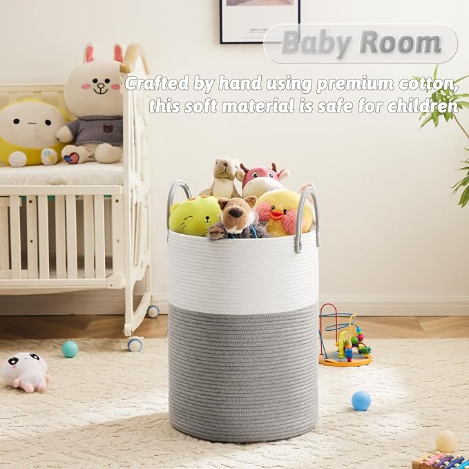 Artfeel Laundry Basket,Woven Cotton Rope Laundry Hamper,100L for Decorative Storage of Dirty Clothes,Toys and Blankets in Bathroom,Baby Room and Living Room - Image 3