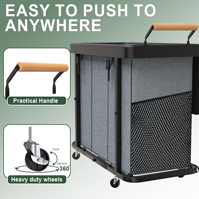Laundry Hamper 3 Section with Lid,230L Rolling Dirty Clothes Hamper Grey - Image 3