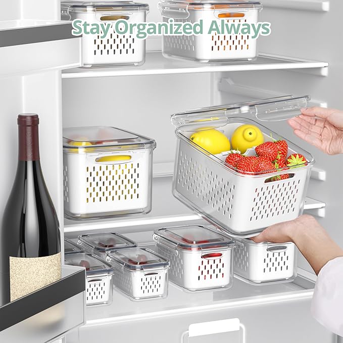 Anysig 8 Pack Fridge Fruit Storage Containers with Removable Colander - Image 5