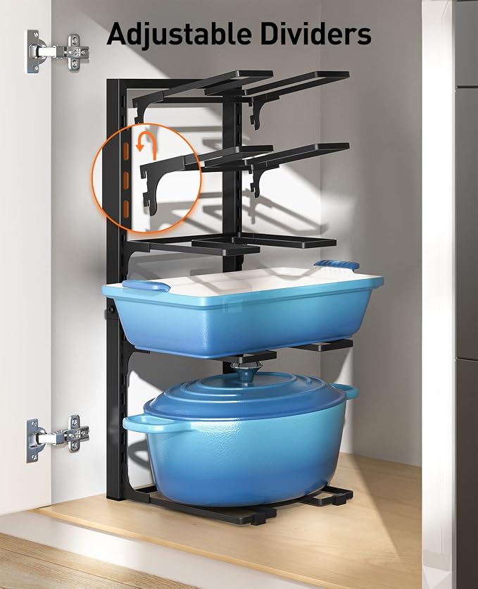 ORDORA Pots and Pans Organizer Under Cabinet 20.8", 8-Tier Adjustable Black - Image 4