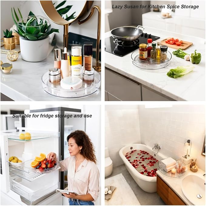 9.25 Inch Lazy Susan Turntable, Clear Plastic Spinning Organizer for Cabinet, Fridge, 360° Rotation, Easy to Clean, Kitchen, Bathroom, Vanity Countertop Storage Solution (Clear, 9.25inch 1 Tier) - Image 6