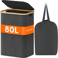 Lifewit 80L Laundry Basket with Lid, Clothes Hampers for Laundry with Bamboo Handles and 1 Removable Bag, Large Foldable Laundry Hamper for Bedroom, Bathroom, Dorm, Laundry Room, Dark Gray by Lifewit