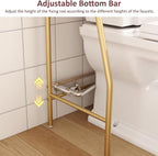 HOME BI Over The Toilet Storage Shelf, 3-Tier Over Toilet Bathroom Organizer Rack, Freestanding Space Saver Toilet Stands with Hooks (Gold) - Image 5