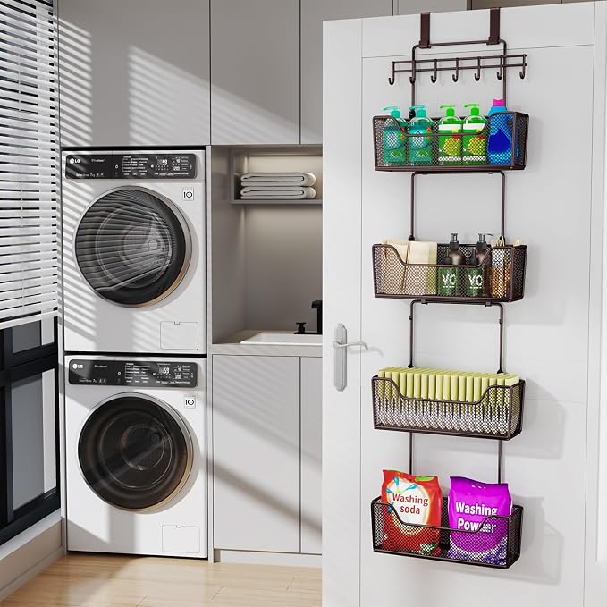 HapiRm Over The Door Organizer - Hanging Door Organizer with 4 Metal Large Capacity Baskets and Adjustable Coat Hook for Bathroom Bedroom Kitchen Pantry Closet Cabinet - Image 6