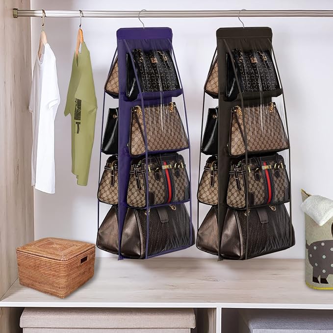 Lirex Handbag Hanging Purse Organizer for Closet, 8 Pocket Handbag Storage Organizer Hanger Oxford Cloth Closet Organizer for Family Closet Bedroom, Foldable and Universal Fit, Dark Brown - Image 6
