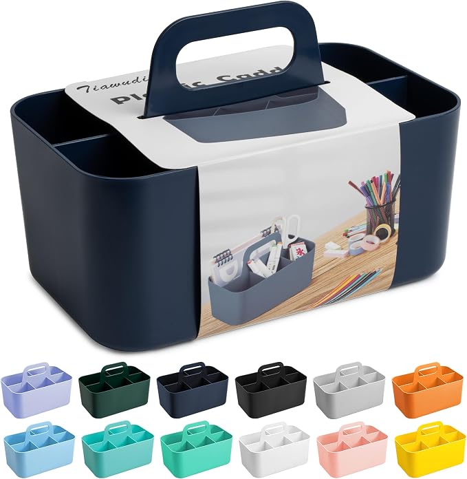Tiawudi Multipurpose Caddy Organizer, Plastic Caddy with Handle, Stackable Desk Organizer for Stationery, Marker and Pencil, Office Supplies Organizer, Dorm Caddy by Tiawudi