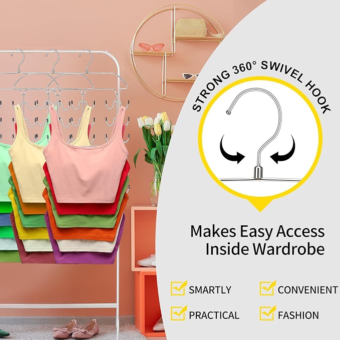 2 Pack Tank Top Hanger Space Saving, 360° Rotating Closet Organizers and Storage, 6 Tier Metal Bra Organizer with 24 Hanging Hooks, Small Space Solutions, RV Apartment College Dorm Room Essentials - Image 5