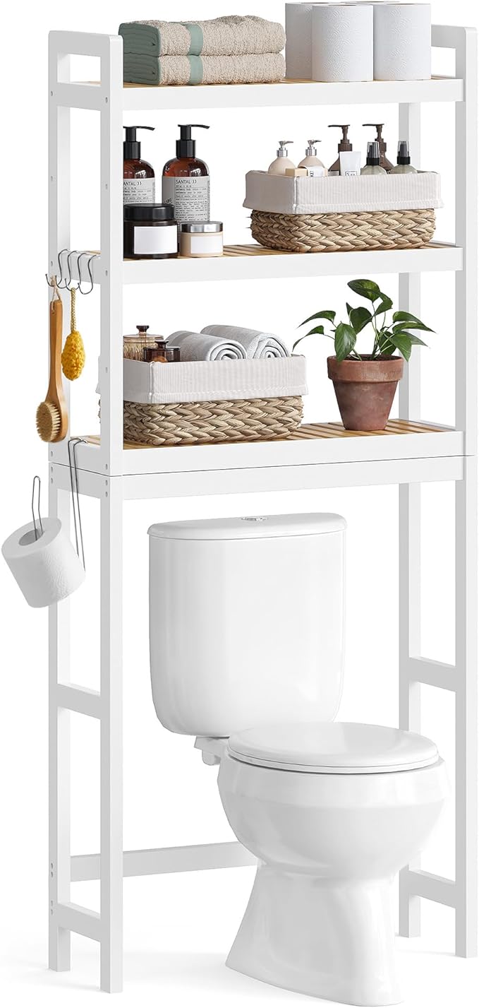 SONGMICS 3-Tier Bamboo Over The Toilet Storage, Adjustable Shelf, 66.9''H by Unknown