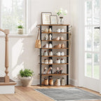 HOOBRO 8 Tiers Vertical Shoe Rack, Wooden Shoe Storage Organizer with Hooks, Narrow Shoe Tower for 16 Pairs, Space Saving, for Entryway, Living Room, Bedroom, Rustic Brown BF750XJ01 - Image 5