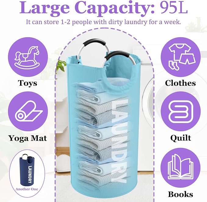 2Pcs 95L Large Clothes Hampers, Foldable Laundry Basket with Handles - Image 2