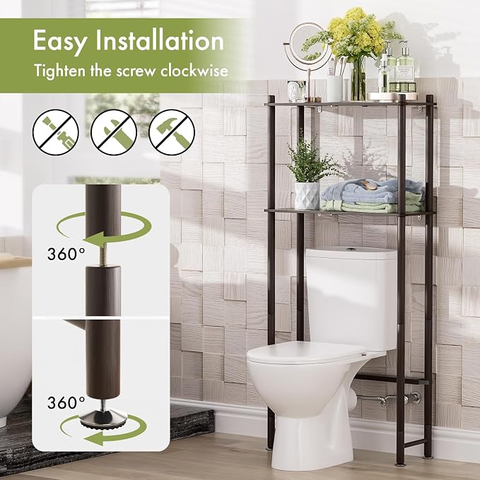 AmazerBath Bamboo Over The Toilet Storage Shelf, 2-Tier Over Toilet Bathroom Organizer Rack, Bathroom Shelves Over Toilet Space Saver, Espresso - Image 5