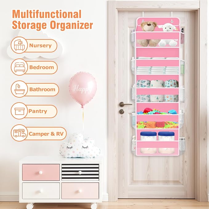Over The Door Organizer Storage Large Capacity Hanging Bedroom Storage | 5 Shelves, 40 LB Capacity, Foldable Mesh Design, Clear Window, Sturdy, Large Storage Organizer for Nursery, Pantry & Closet - Image 7