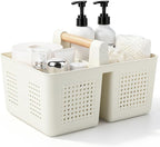 Portable Shower Caddy Basket Plastic Caddy Organizer with Handle Beige by JiatuA