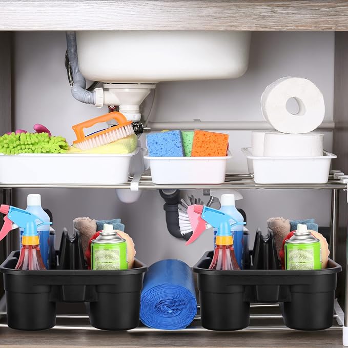 Wesiti 6 Pcs Cleaning Caddy with Handle Large Plastic Housekeeping Shower Basket Cleaning Supplies Organizer for Spray Bottles Brush Home Bathroom Office(Black) - Image 7