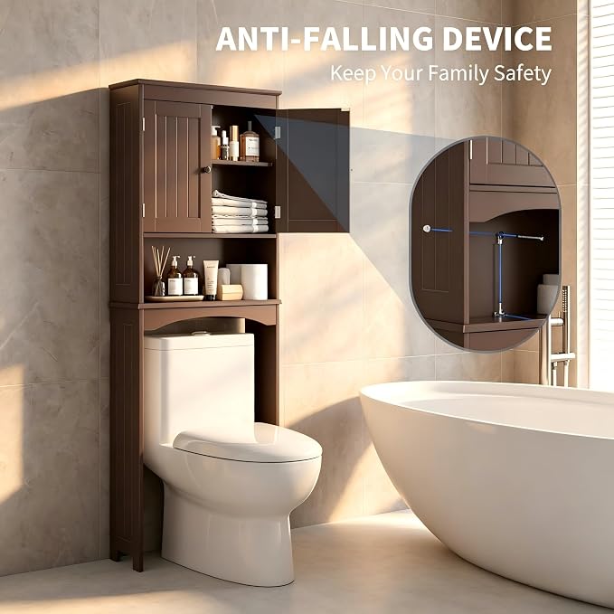 Bealife Over The Toilet Storage Cabinet with Open Shelf - Espresso - Image 7