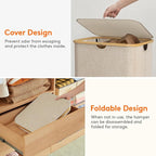 Lifewit 150L Large Laundry Basket with Lid, 2 Removable Bags, Beige - Image 7