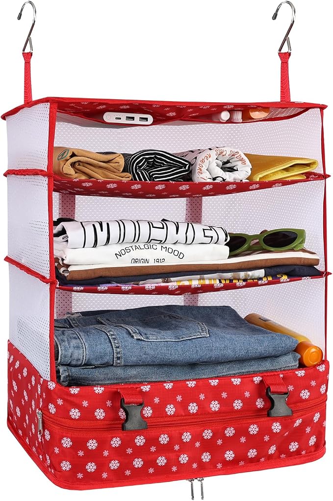 Surblue Hanging Closet Storage Bag Collapsible 3-Shelf Washable Oxford Fabric with 2 Hooks (XL 17.71 * 11.81 * 20in, Snow) by SURBLUE